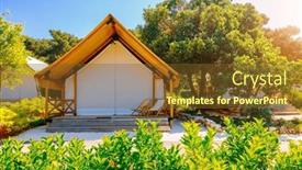  Presentation with teepee - PPT theme enhanced with stunning-glamping-with-teepee-camping background and a tawny brown colored foreground