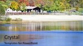  Presentation with fall lake - Cool new slide set with stunning new england lake in fall with blue sky backdrop and a light blue colored foreground
