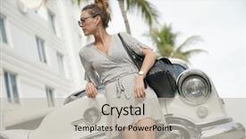  Presentation with vintage car - PPT theme featuring stunning stylish young woman standing background and a light gray colored foreground
