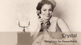  Presentation with telephone - Colorful presentation design enhanced with stunning vintage 1920s woman talking backdrop and a coral colored foreground