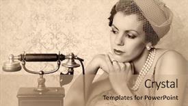  Presentation with telephone - Theme consisting of stunning vintage 1920s woman talking background and a coral colored foreground