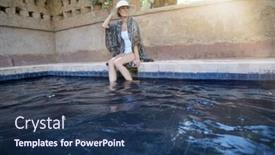  Presentation with moroccan - PPT layouts with stunning woman siting by moroccan swimming pool background and a ocean colored foreground
