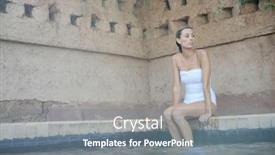  Presentation with moroccan - Colorful theme enhanced with stunning woman sitting by moroccan swimming pool backdrop and a gray colored foreground