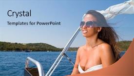  Presentation with speedboat - Slides enhanced with stunningly beautiful young woman driving background and a  colored foreground