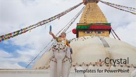  Presentation with nepal flag - Audience pleasing PPT layouts consisting of stupa in boudhanath kathmandu nepal backdrop and a light gray colored foreground