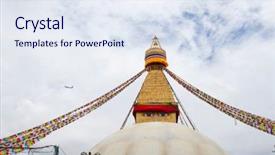  Presentation with world heritage - Slide deck featuring stupa in boudhanath kathmandu nepal background and a sky blue colored foreground