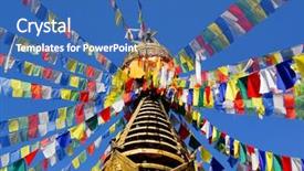  Presentation with stupa - Colorful presentation theme enhanced with stupa with colorful prayer flag backdrop and a ocean colored foreground