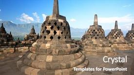  Presentation with borobudur temple - Audience pleasing slide deck consisting of stupas at borobudur temple central backdrop and a violet colored foreground