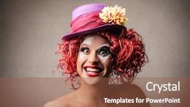  Presentation with clown - PPT theme enhanced with stupefaction - portrait of a clown laughing background and a tawny brown colored foreground