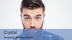  Presentation with pair eyes looking down - Slides enhanced with stupefaction - portrait of a man background and a teal colored foreground