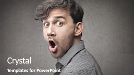  Presentation with prehistoric man - Slides enhanced with stupefaction - portrait of amazed man background and a gray colored foreground