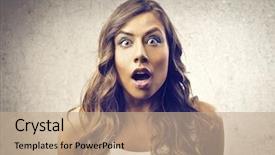  Presentation with mouth - Presentation design consisting of stupefaction - portrait of amazed woman background and a coral colored foreground