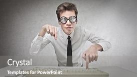  Presentation with collaborative writing - Presentation theme enhanced with stupid - young businessman with glasses writing background and a gray colored foreground