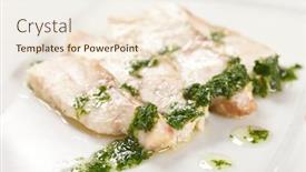  Presentation with sturgeon - Audience pleasing PPT layouts consisting of sturgeon-with-spinach-sauce backdrop and a cream colored foreground