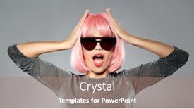  Presentation with pink black - Presentation design featuring style fashion and people concept - happy excited young woman in pink wig and black sunglasses over grey background background and a coral colored foreground