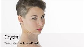  Presentation with makeup fashion model applying lipstick - Cool new slide set with style model with vintage military backdrop and a light gray colored foreground