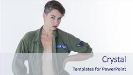  Presentation with fashion - Amazing presentation theme having style model with vintage military backdrop and a sky blue colored foreground
