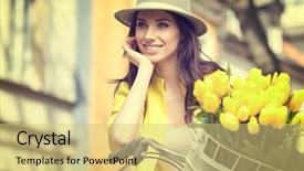  Presentation with vintage women - PPT theme consisting of style photo of a spring background and a yellow colored foreground