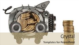 Presentation with piggy bank - PPT theme having style piggy bank mechanical animal background and a coral colored foreground