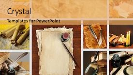  Presentation with old style - Audience pleasing slide set consisting of style with old letters books backdrop and a yellow colored foreground