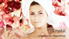  Presentation with intersection of healthcare and it - Beautiful theme featuring styled professional model theme spa backdrop and a coral colored foreground