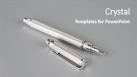  Presentation with white gold - PPT theme enhanced with stylish-ballpoint-pen-of-white background and a gray colored foreground