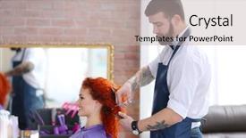  Presentation with barber - Presentation theme enhanced with stylish barber making new haircut background and a light gray colored foreground