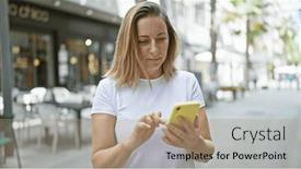  Presentation with city street - PPT theme consisting of stylish-beautiful-young-blonde-woman and a  colored foreground