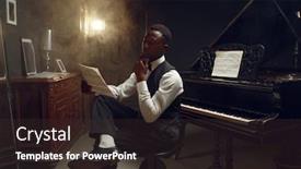  Presentation with jazz - Audience pleasing slide set consisting of stylish black grand piano player jazz performance backdrop and a tawny brown colored foreground