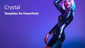  Presentation with girl model - PPT layouts with stylish-blonde-in-shiny-dress background and a royal blue colored foreground