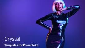  Presentation with girl model - Slide deck featuring stylish-blonde-in-shiny-dress background and a navy blue colored foreground