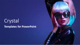  Presentation with girl model - Beautiful theme featuring stylish-blonde-in-shiny-dress backdrop and a navy blue colored foreground