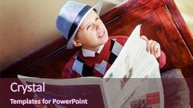  Presentation with newspaper headline - Slide set featuring stylish boy with a newspaper background and a wine colored foreground