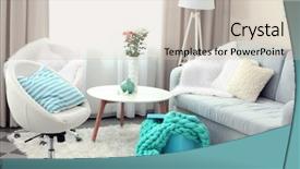  Presentation with living room - PPT layouts having stylish bright living room background and a soft green colored foreground