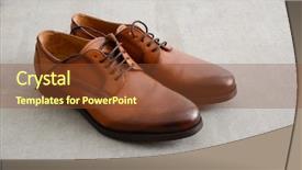  Presentation with leather shoes - Presentation design consisting of stylish brown leather mens shoes background and a tawny brown colored foreground