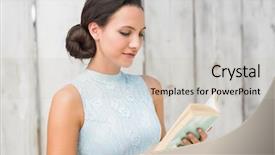  Presentation with bleached - Colorful theme enhanced with stylish brunette reading a book against bleached wooden fence backdrop and a light gray colored foreground