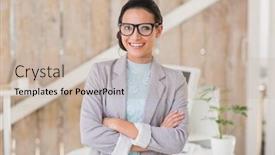  Presentation with home office - Cool new PPT theme with stylish-brunette-working-from-home backdrop and a soft green colored foreground