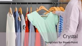  Presentation with escape room - Cool new PPT layouts with stylish clothings - woman choosing outfit in dressing backdrop and a  colored foreground