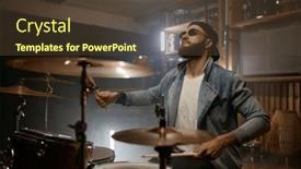  Presentation with music band - PPT theme enhanced with stylish-drummer-playing-music-during background and a tawny brown colored foreground