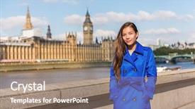  Presentation with business travel - Slide set consisting of stylish fall trench coat background and a coral colored foreground