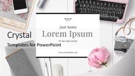  Presentation with feminine - Theme enhanced with stylish feminine workspace with typewriter background and a white colored foreground