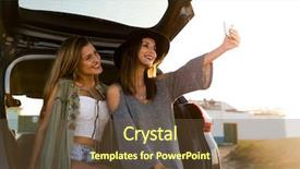  Presentation with selfie - Beautiful slide set featuring stylish free - two friends taking a selfie backdrop and a tawny brown colored foreground