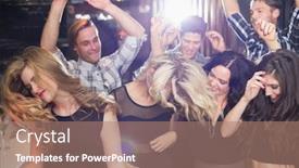  Presentation with bar - Amazing PPT theme having stylish friends dancing and smiling at the bar backdrop and a coral colored foreground