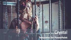  Presentation with girl power - Presentation design featuring stylish girl in cage flower background and a gray colored foreground