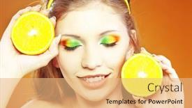  Presentation with makeup - Cool new PPT theme with stylish girl with vibrant orange makeup studio series backdrop and a coral colored foreground