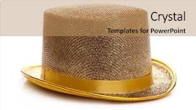  Presentation with top hat - Beautiful slide set featuring stylish golden party hat shot backdrop and a coral colored foreground