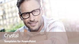  Presentation with old man - Slide set having stylish handsome man in urban background and a coral colored foreground