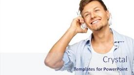  Presentation with blue music - Colorful presentation theme enhanced with stylish-happy-man-in-blue backdrop and a sky blue colored foreground