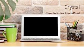  Presentation with laptop blank screen - Presentation with stylish-home-studio-workspace background and a lemonade colored foreground