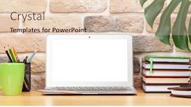  Presentation with laptop blank screen - Beautiful PPT theme featuring stylish-home-studio-workspace backdrop and a lemonade colored foreground